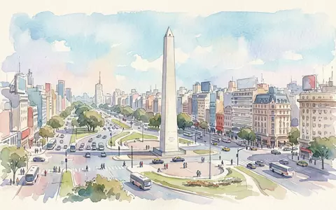 Aquarellillustration des Wahrzeichens Obelisk von Buenos Aires in Buenos Aires Argentinien, weiche Farbverläufe und pastelliges - Foto: THN
