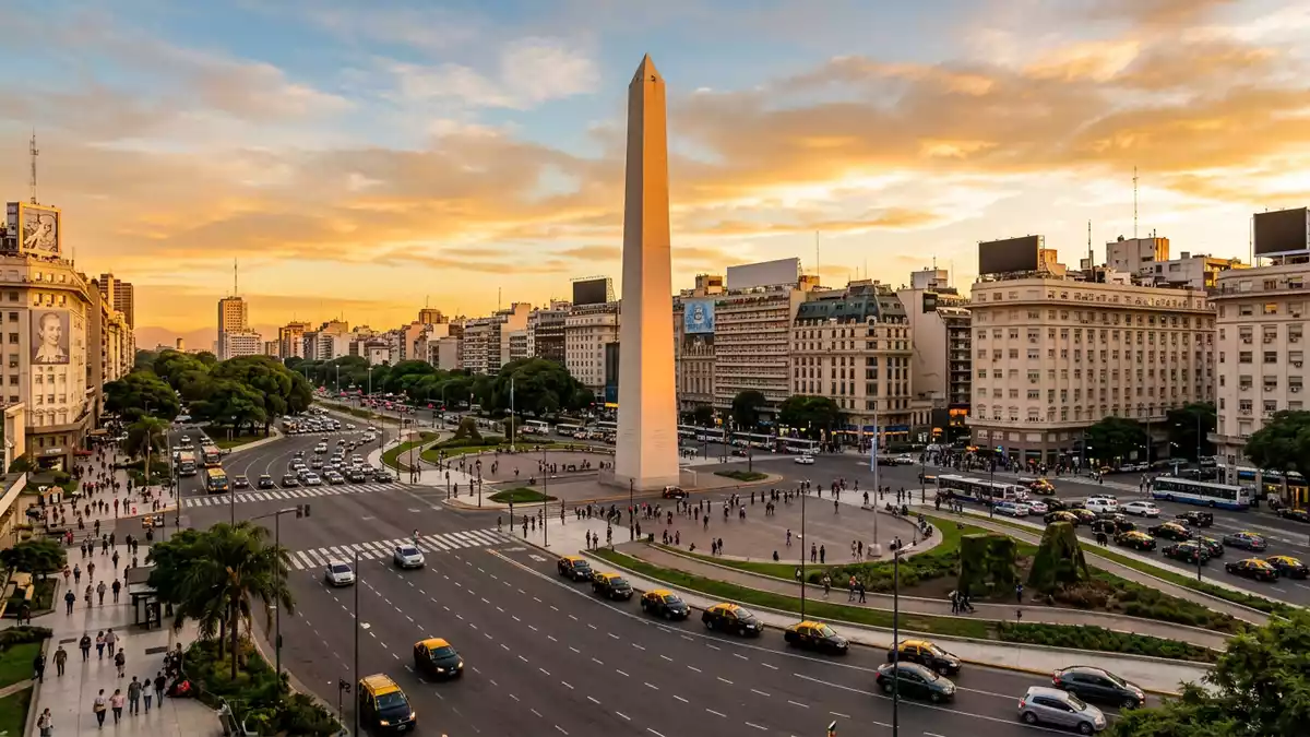 Fotorealistische Ansicht von Obelisk von Buenos Aires in Buenos Aires, Argentinien im Abendl…
