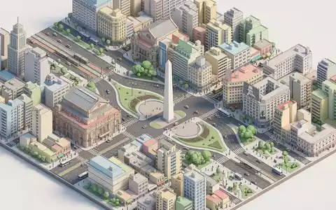 Isometrisches Diorama von Obelisk von Buenos Aires und Umgebung in Buenos Aires Argentinien, verspielte Low-Poly-Kulisse - Foto: THN