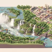 Isometrisches Diorama von Iguazu-Falle Argentinien und Umgebung in Puerto Iguazu Argentinien, verspielte Low-Poly-Kulisse in Pastellfarben - Foto: THN
