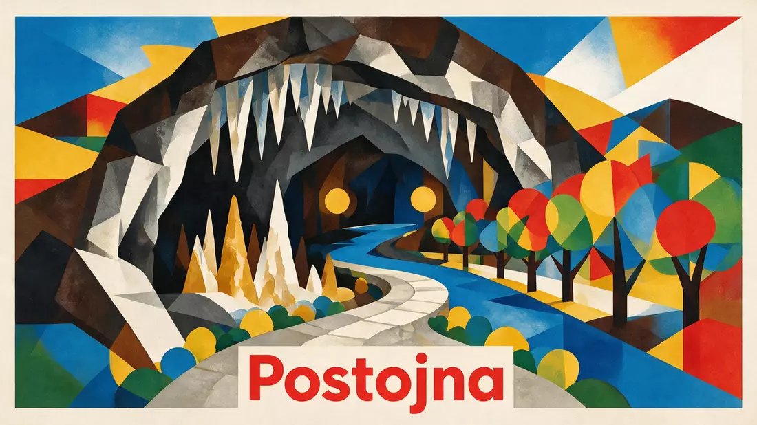 Bauhaus-Poster als Abstraktion von Postojna-Höhle in Postojna, Slowenien
