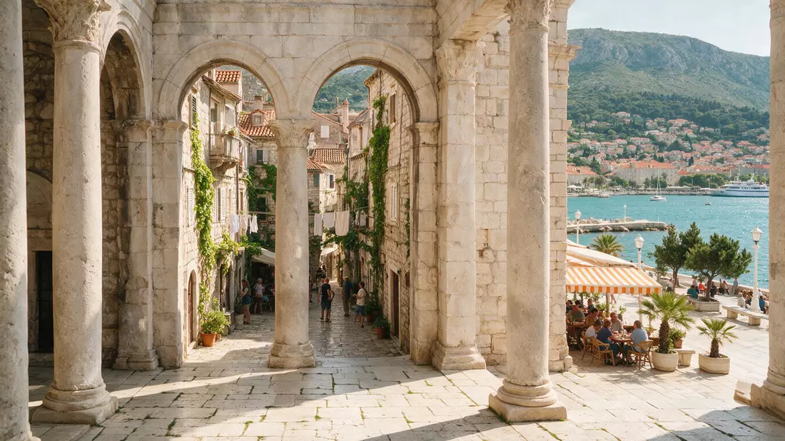 Editorial-Reisemagazinbild vom Wahrzeichen Diokletianpalast Split in Split, Kroatien