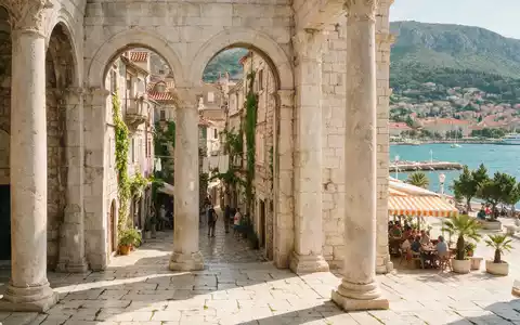 Editorialbild im Reisemagazin-Stil vom Wahrzeichen Diokletianpalast Split in Split Kroatien, ausgewogene Bildgestaltung und natuerliches Umgebungslicht - Foto: THN