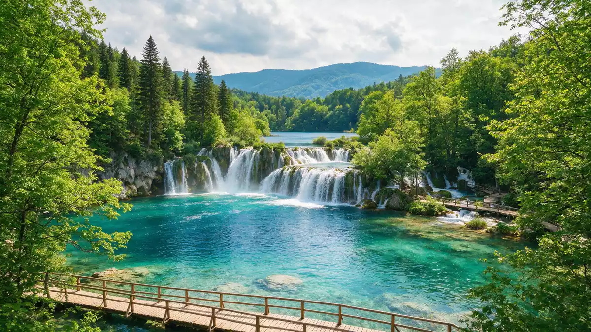 Editorial-Reisemagazinbild vom Wahrzeichen Plitvicer Seen in Plitvice, Kroatien