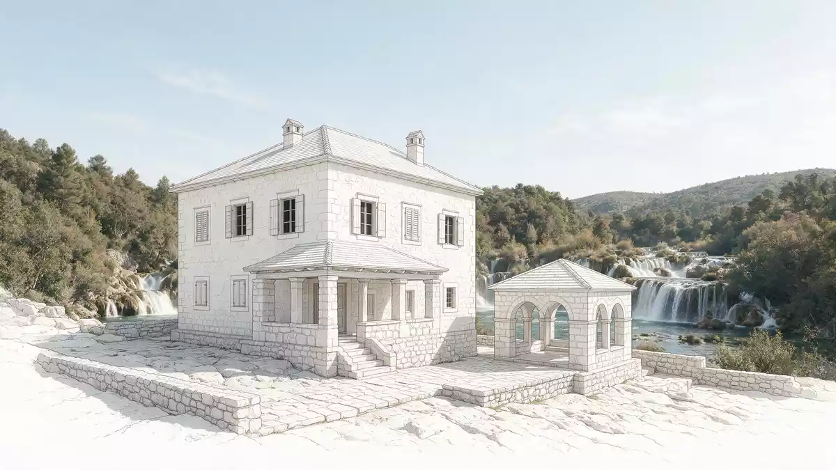 Architektur-Render von Krka-Nationalpark in Sibenik, Kroatien bei Tageslicht