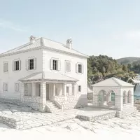 Moderner Architektur-Render zeigt Silhouette von Krka-Nationalpark in Sibenik Kroatien, klare Linien und neutrales Tageslicht - Foto: THN