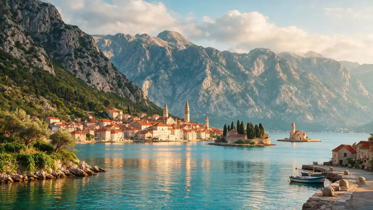 Editorial-Reisemagazinbild vom Wahrzeichen Bucht von Kotor in Kotor, Montenegro