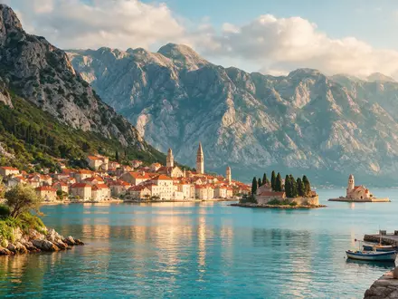 Editorialbild im Reisemagazin-Stil vom Wahrzeichen Bucht von Kotor in Kotor Montenegro, ausgewogene Bildgestaltung und natuerliches - Foto: THN