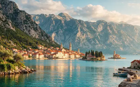 Editorialbild im Reisemagazin-Stil vom Wahrzeichen Bucht von Kotor in Kotor Montenegro, ausgewogene Bildgestaltung und natuerliches - Foto: THN