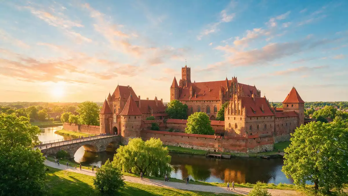 Fotorealistische Ansicht von Burg Malbork in Malbork, Polen im Abendlicht