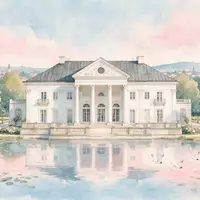 Aquarellillustration des Wahrzeichens Lazienki-Park Warschau in Warschau Polen, weiche Farbverläufe und pastelliges Reiseposter-Feeling - Foto: THN