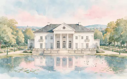 Aquarellillustration des Wahrzeichens Lazienki-Park Warschau in Warschau Polen, weiche Farbverläufe und pastelliges Reiseposter-Feeling - Foto: THN