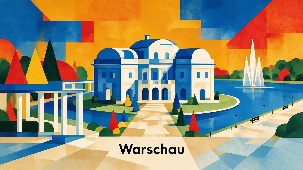 Bauhaus-Poster als Abstraktion von Lazienki-Park Warschau in Warschau, Polen