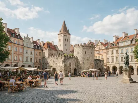 Editorialbild im Reisemagazin-Stil vom Wahrzeichen Altstadt Warschau in Warschau Polen, ausgewogene Bildgestaltung und natuerliches Umgebungslicht - Foto: THN