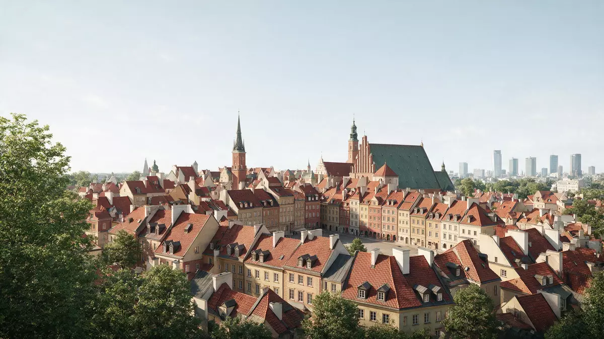 Architektur-Render von Altstadt Warschau in Warschau, Polen bei Tageslicht