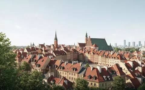 Moderner Architektur-Render zeigt Silhouette von Altstadt Warschau in Warschau Polen, klare Linien und neutrales Tageslicht - Foto: THN