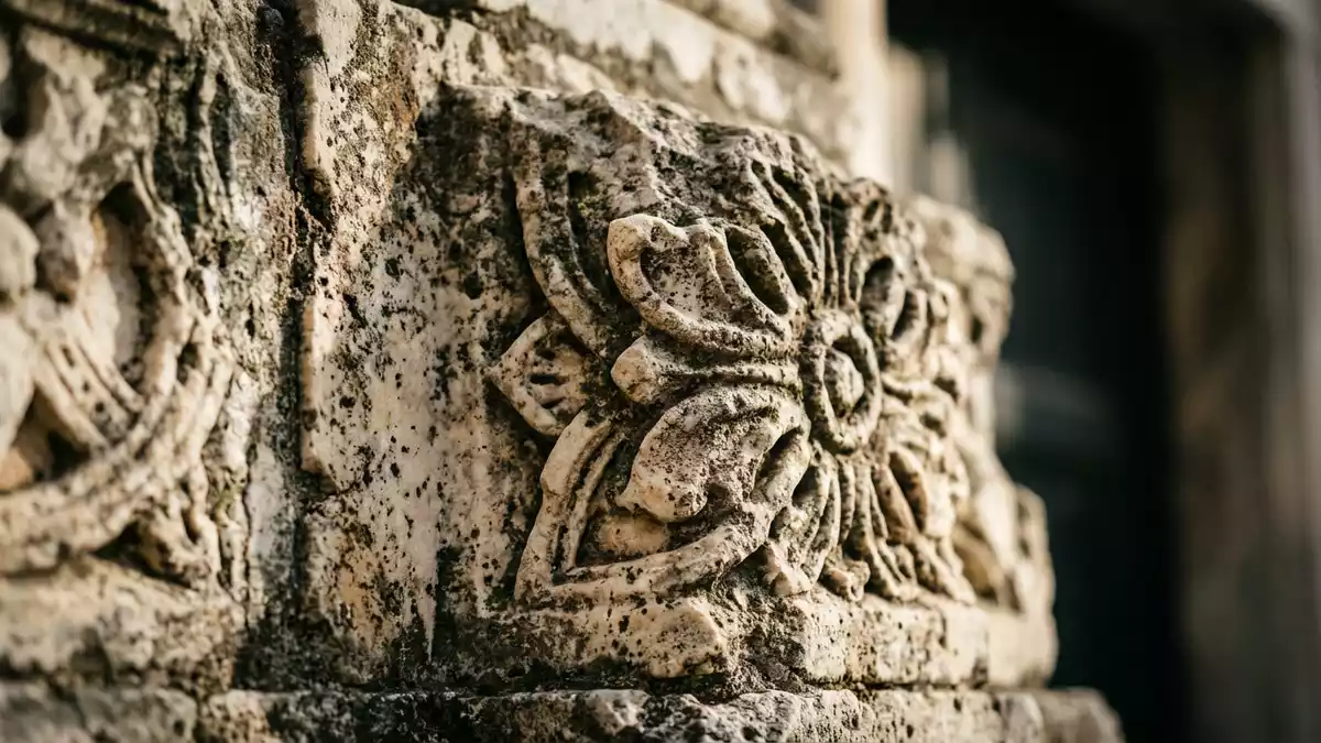 Makroaufnahme eines Materialdetails am Wahrzeichen Kathedrale von Amalfi, Amalfi Italien