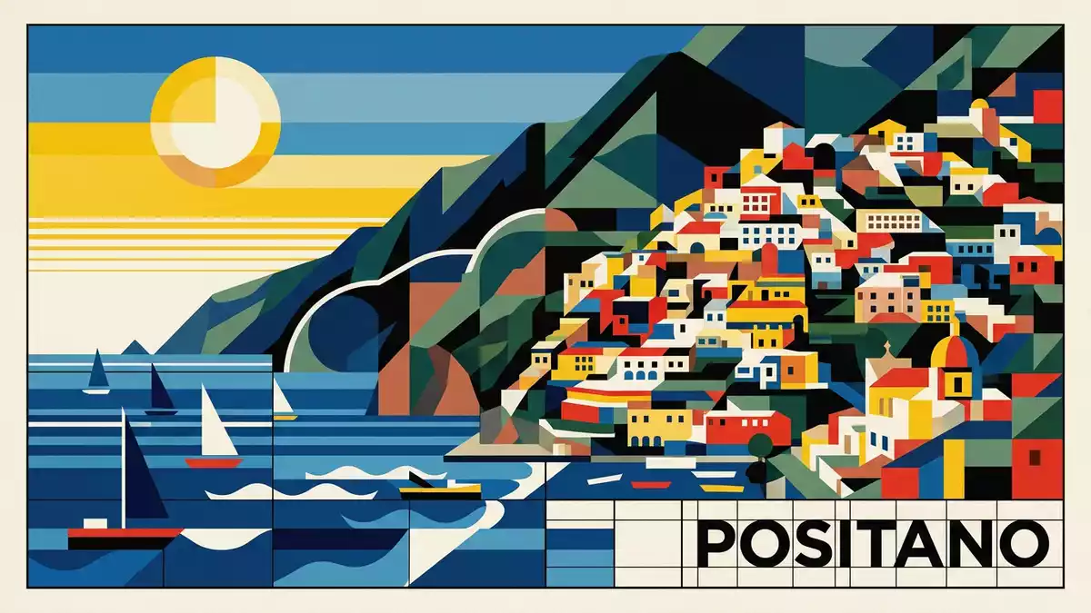 Bauhaus-Poster als Abstraktion von Positano in Positano, Italien