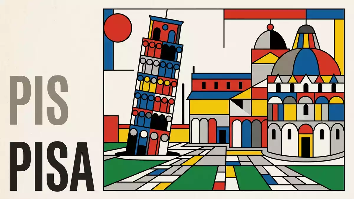Bauhaus-Poster als Abstraktion von Piazza dei Miracoli Pisa in Pisa, Italien