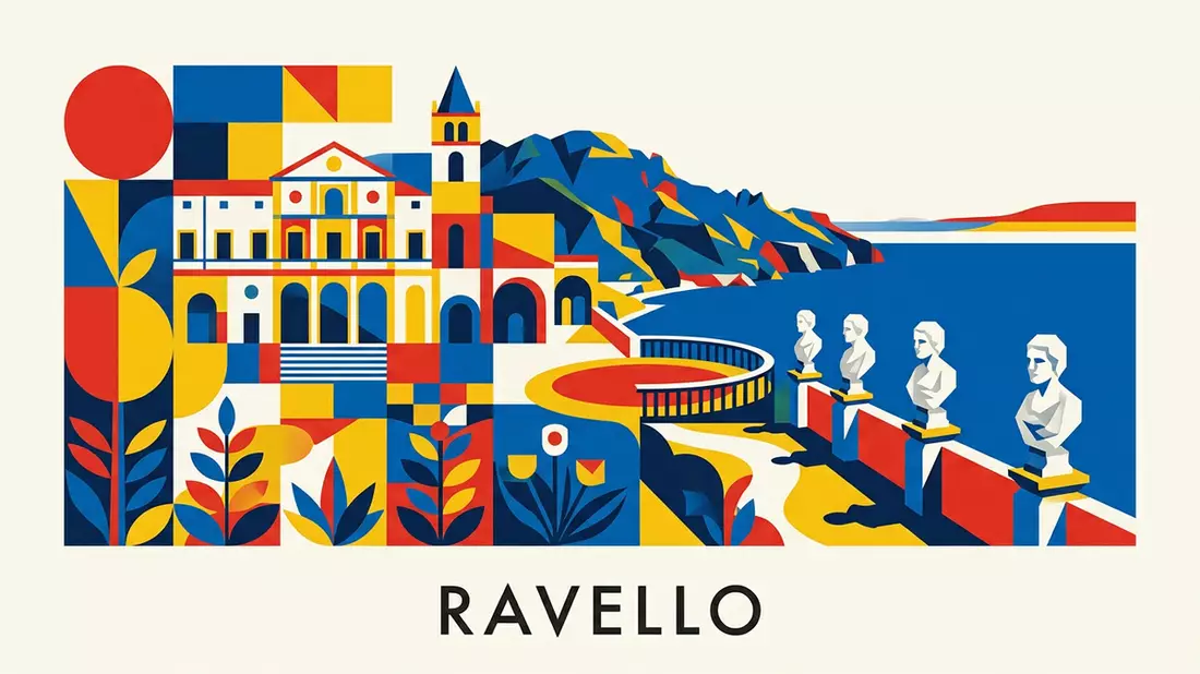 Bauhaus-Poster als Abstraktion von Villa Cimbrone Ravello in Ravello, Italien