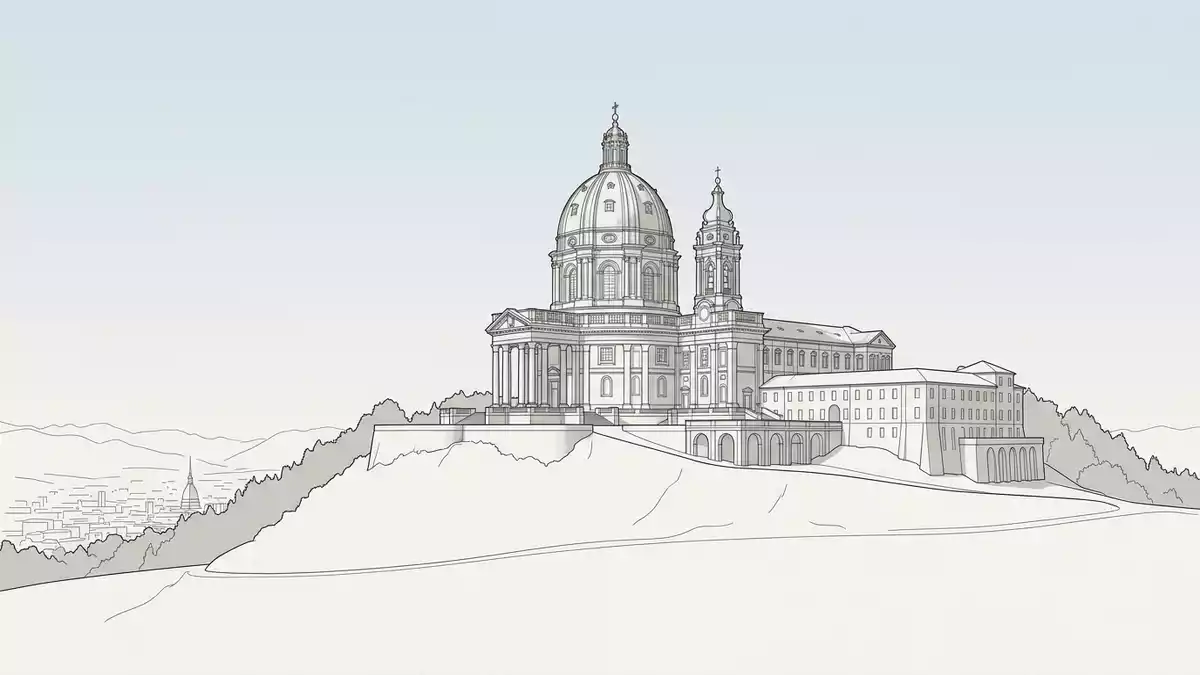 Architektur-Render von Basilica di Superga in Turin, Italien bei Tageslicht
