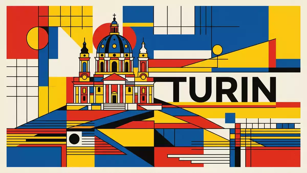 Bauhaus-Poster als Abstraktion von Basilica di Superga in Turin, Italien