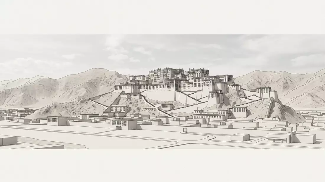 Architektur-Render von Potala-Palast Lhasa in Lhasa, China bei Tageslicht