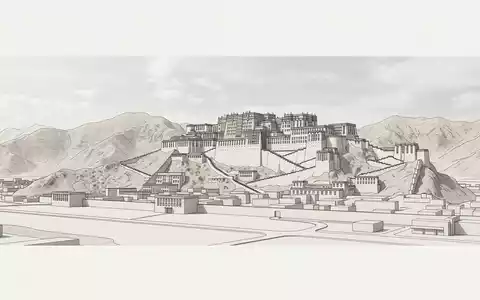 Moderner Architektur-Render zeigt Silhouette von Potala-Palast Lhasa in Lhasa China, klare Linien und neutrales Tageslicht - Foto: THN