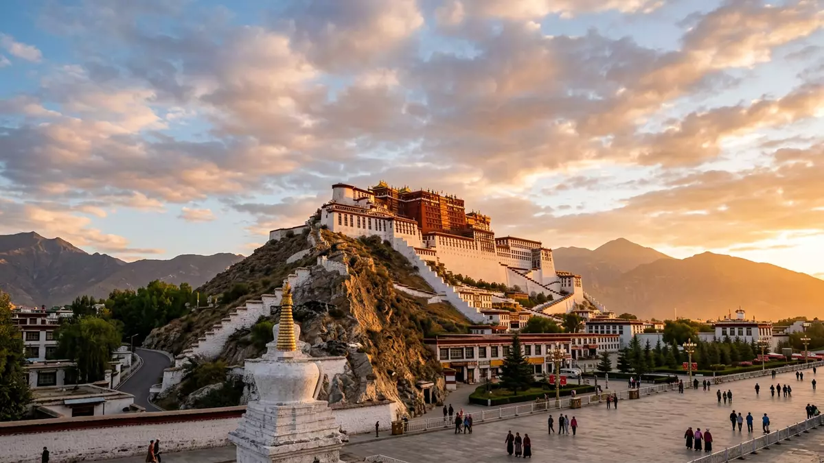 Fotorealistische Ansicht von Potala-Palast Lhasa in Lhasa, China im Abendlicht