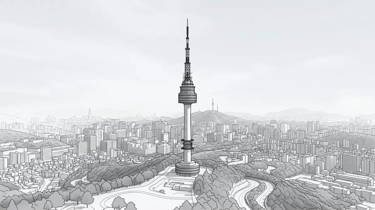 Architektur-Render von N Seoul Tower in Seoul, Südkorea bei Tageslicht