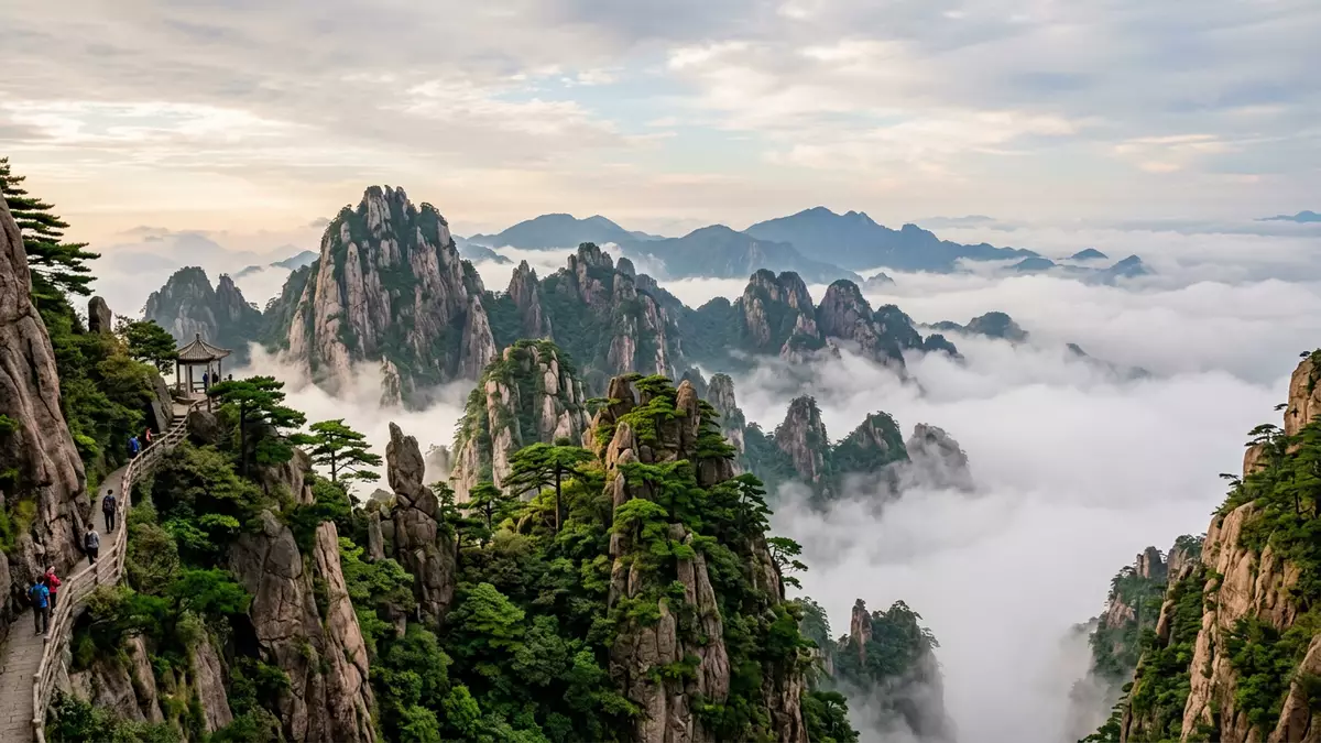 Editorial-Reisemagazinbild vom Wahrzeichen Gelber Berg Huangshan in Huangshan, China