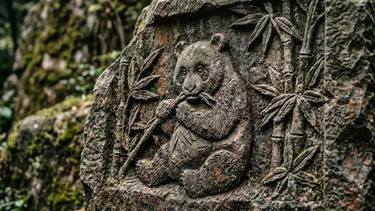 Makroaufnahme eines Materialdetails am Wahrzeichen Chengdu Panda Base, Chengdu China