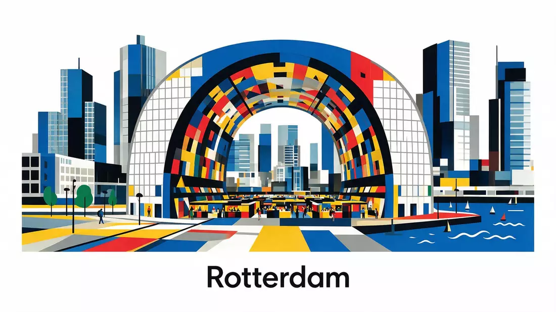 Bauhaus-Poster als Abstraktion von Markthal Rotterdam in Rotterdam, Niederlande