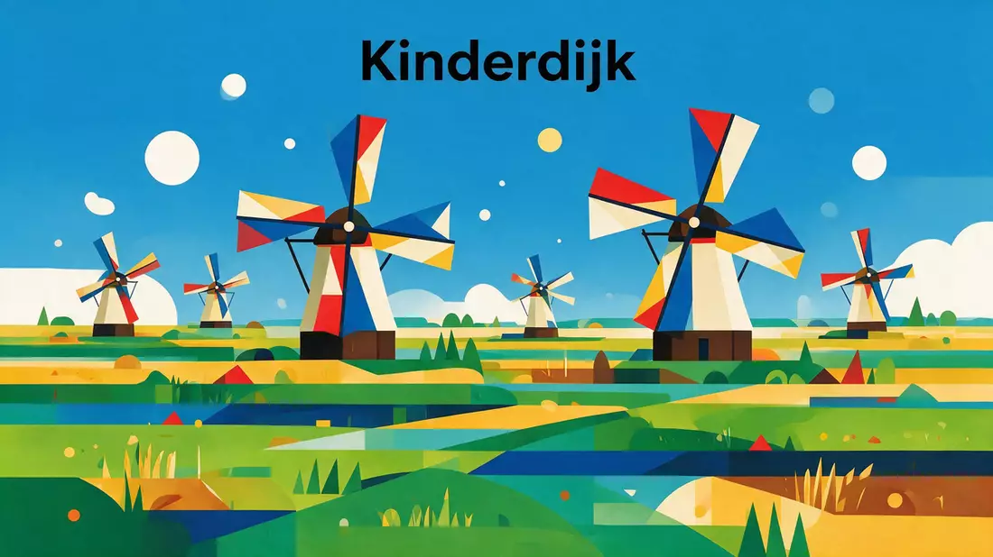 Bauhaus-Poster als Abstraktion von Windmühlen von Kinderdijk in Kinderdijk, Niederlande