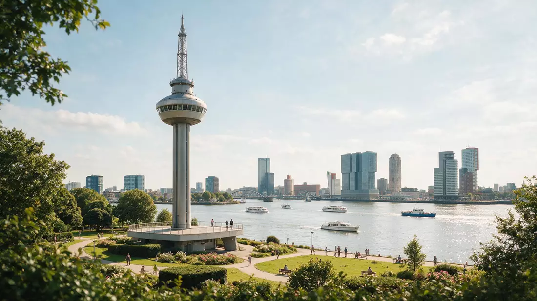 Editorial-Reisemagazinbild vom Wahrzeichen Euromast Rotterdam in Rotterdam, Niederlande