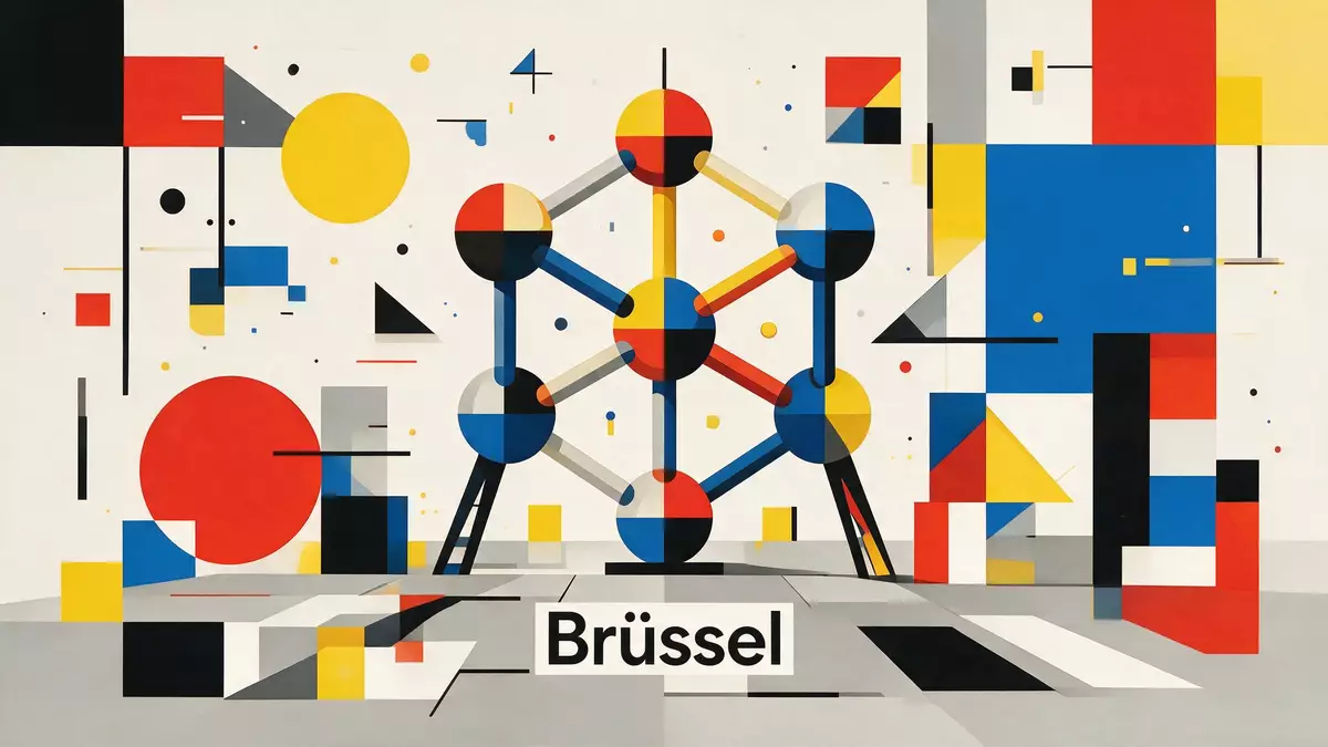Bauhaus-Poster als Abstraktion von Atomium Brüssel in Brüssel, Belgien