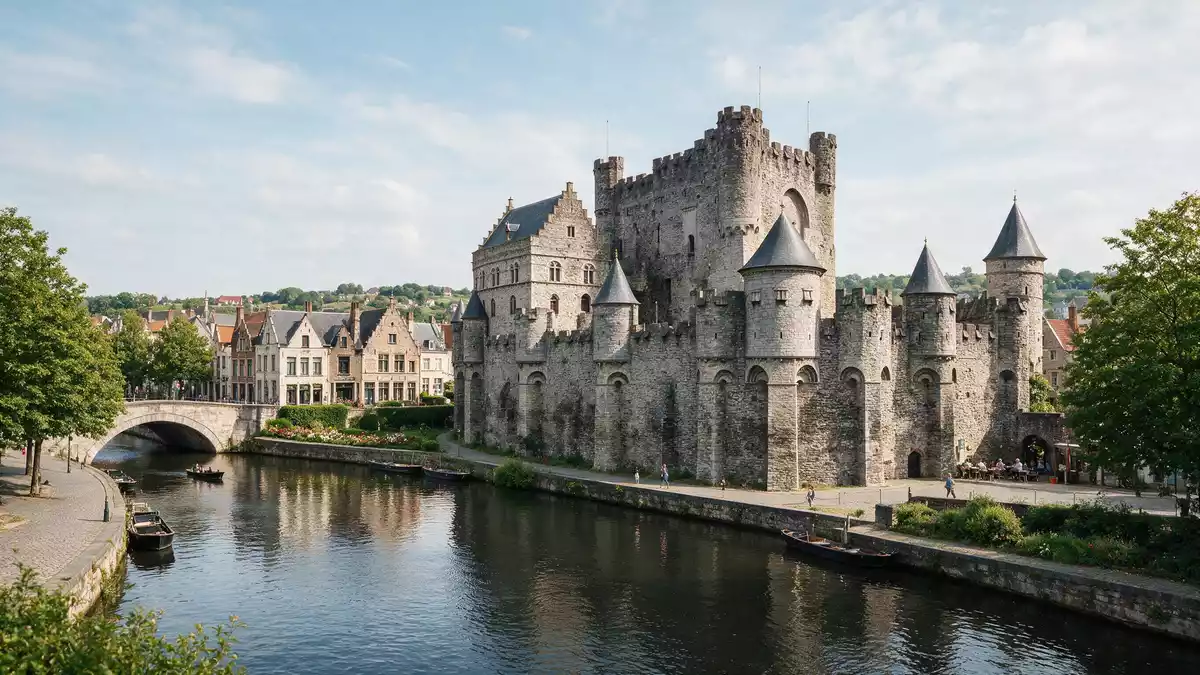 Editorial-Reisemagazinbild vom Wahrzeichen Burg Gravensteen in Gent, Belgien