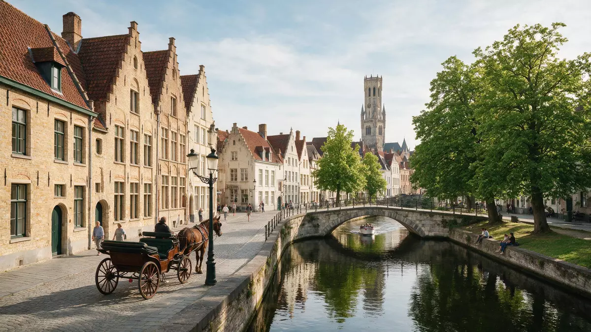 Editorial-Reisemagazinbild vom Wahrzeichen Altstadt Brügge in Brügge, Belgien