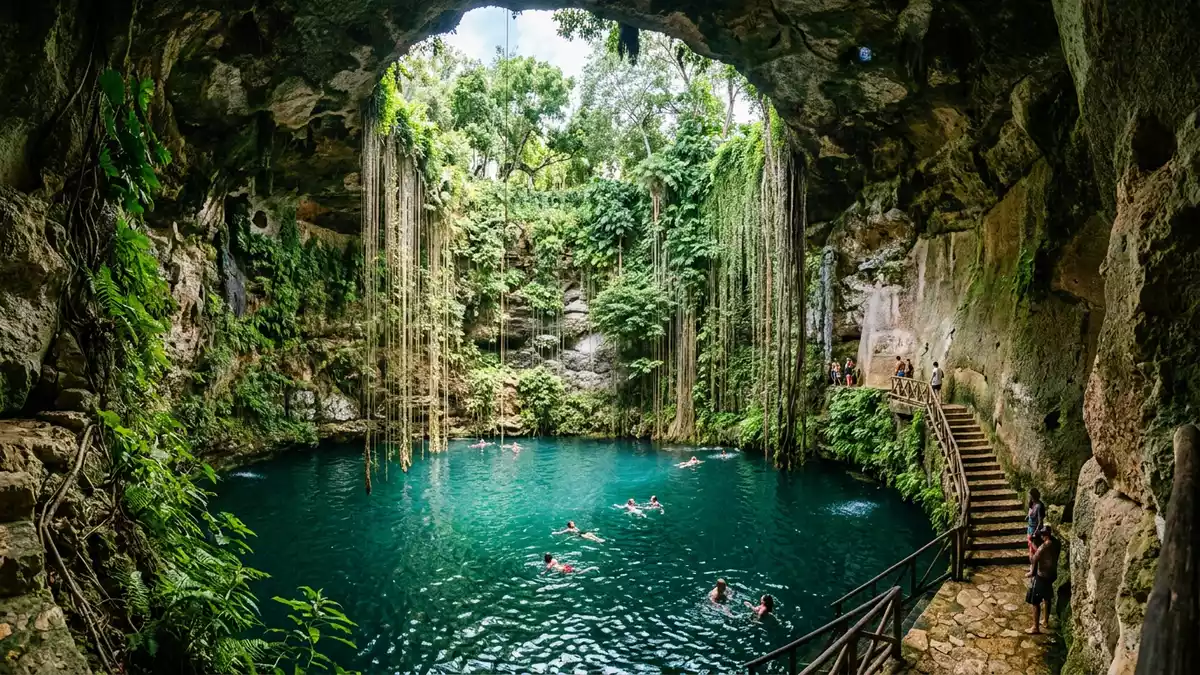 Editorial-Reisemagazinbild vom Wahrzeichen Cenote Ik Kil in Chichen Itza, Mexiko