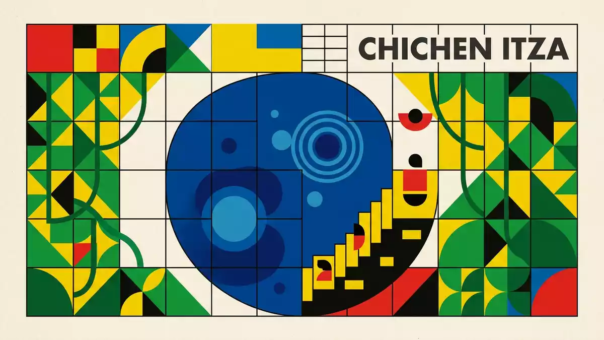 Bauhaus-Poster als Abstraktion von Cenote Ik Kil in Chichen Itza, Mexiko
