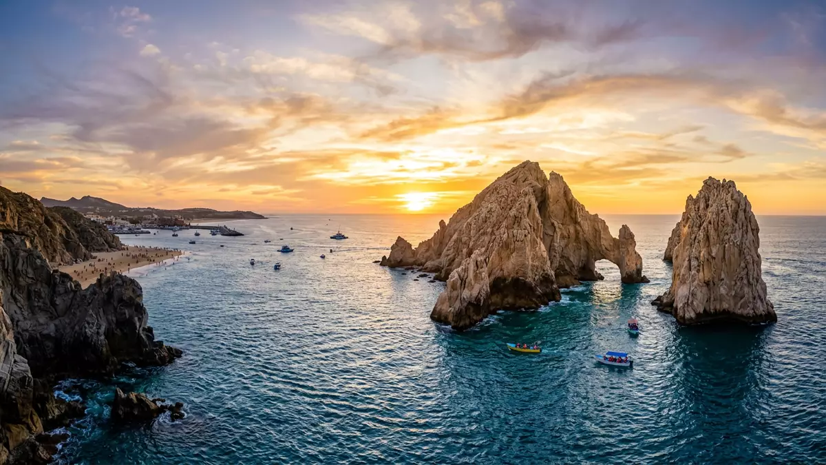 Fotorealistische Ansicht von El Arco Cabo San Lucas in Cabo San Lucas, Mexiko im Abendlicht