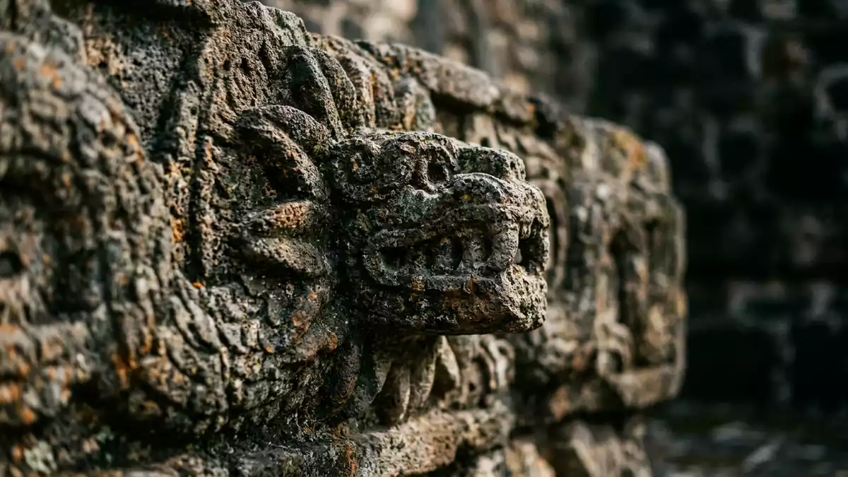 Makroaufnahme eines Materialdetails am Wahrzeichen Teotihuacan, San Juan Teotihuacan Mexiko