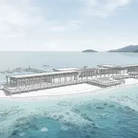 Moderner Architektur-Render zeigt Silhouette von Great Barrier Reef in Cairns Australien, klare Linien und neutrales - Foto: THN