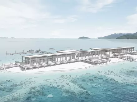 Moderner Architektur-Render zeigt Silhouette von Great Barrier Reef in Cairns Australien, klare Linien und neutrales - Foto: THN