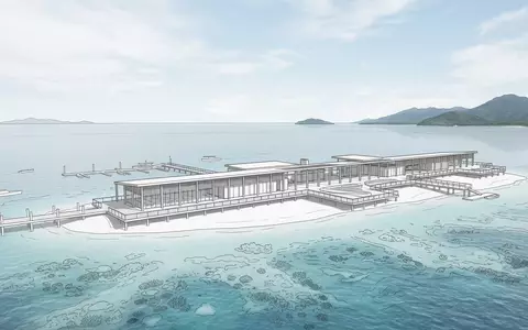 Moderner Architektur-Render zeigt Silhouette von Great Barrier Reef in Cairns Australien, klare Linien und neutrales - Foto: THN