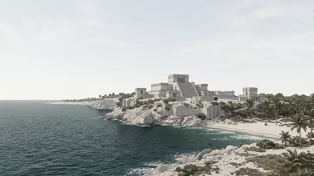 Architektur-Render von Tulum-Ruinen in Tulum, Mexiko bei Tageslicht
