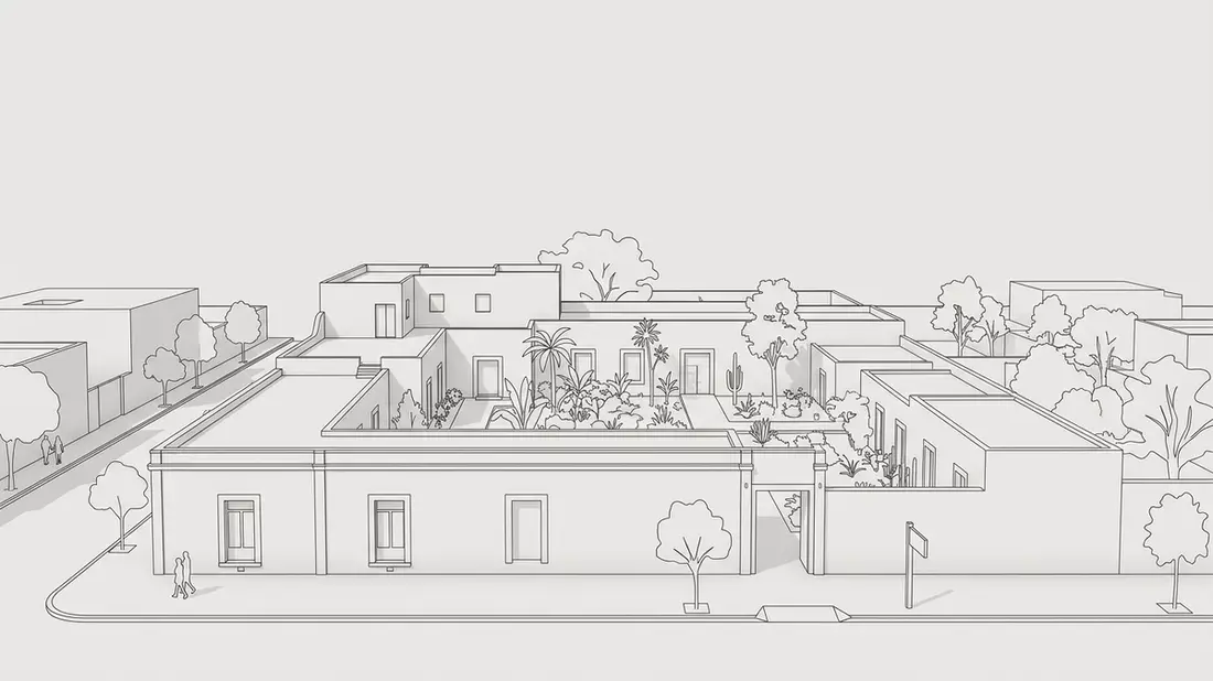 Architektur-Render von Frida-Kahlo-Museum in Mexiko-Stadt, Mexiko bei Tageslicht