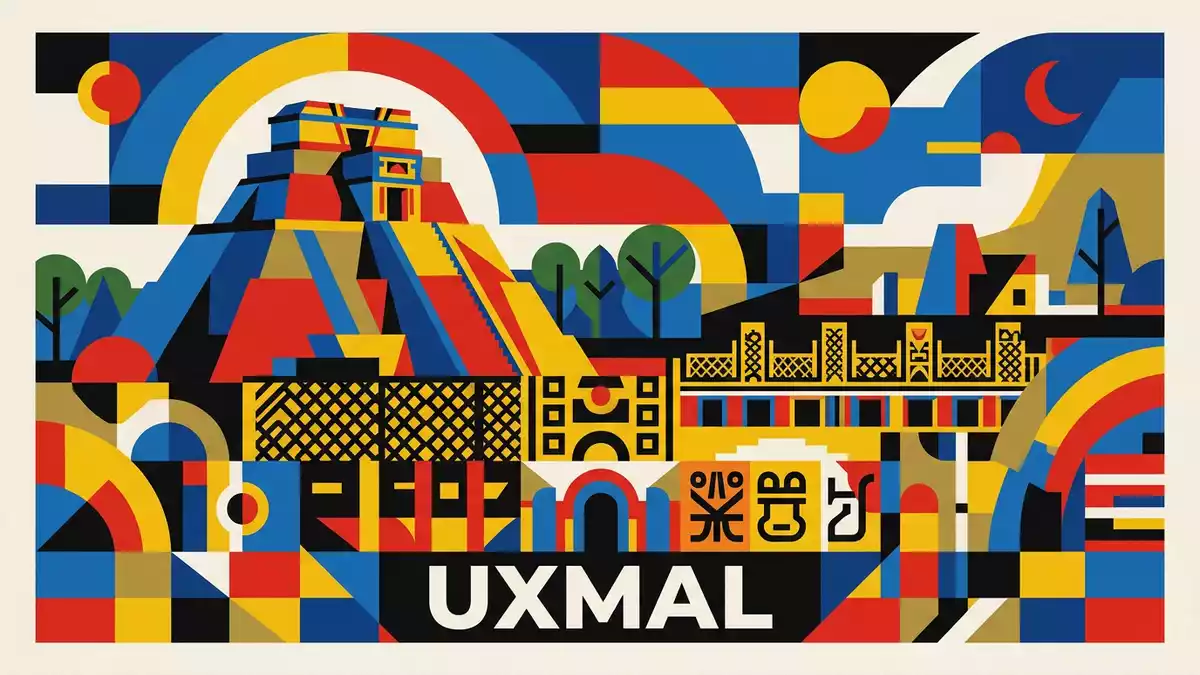 Bauhaus-Poster als Abstraktion von Uxmal in Uxmal, Mexiko