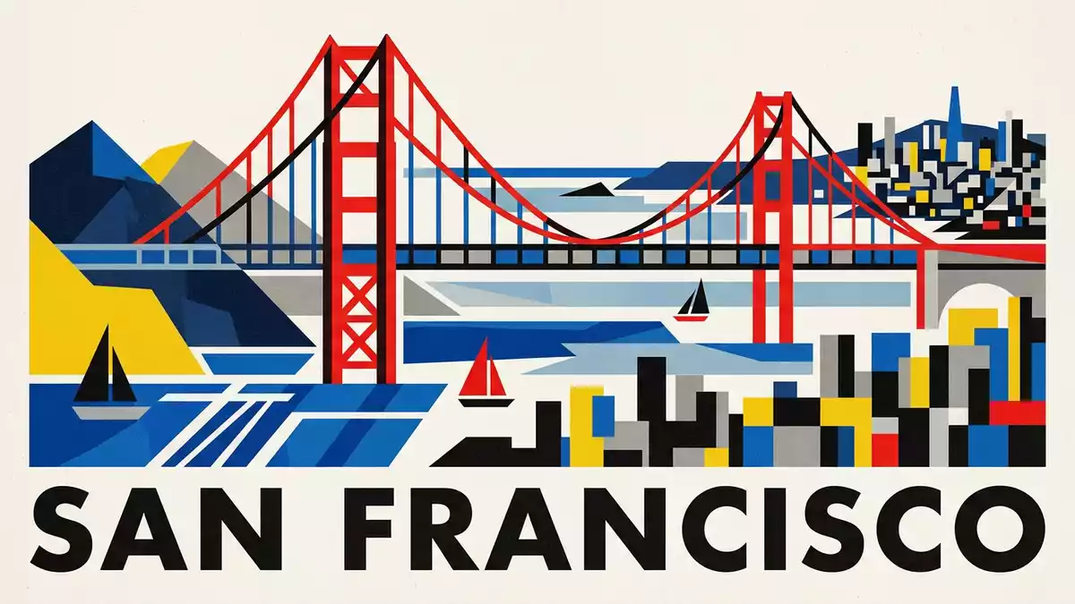 Bauhaus-Poster als Abstraktion von Golden Gate Bridge in San Francisco, USA