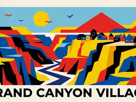 Bauhaus-Poster als geometrische Abstraktion von Grand Canyon in Grand Canyon Village USA, kraeftige Grundfarben und - Foto: THN